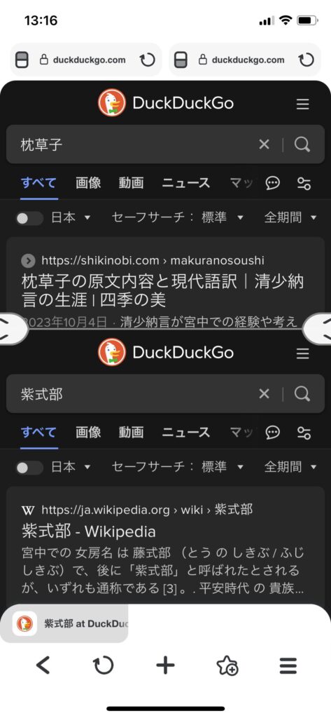 DuckDuckGo ブラウザ 検索結果